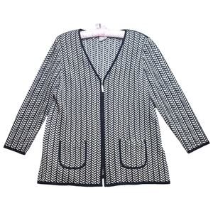 Exclusively Misook Size Small Zip Up Herringbone Cardigan V Neck Pockets‎